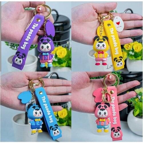20CA Cartoon Panda Boy Keychain Bag Decoration Pendant Car Key Ring Women Men Jewelry Gift