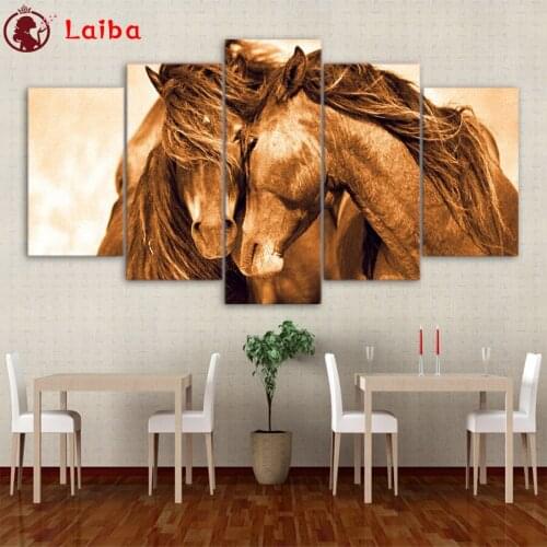 5d diy diamond painting Modern animal art, two brown horses diamond painting cross stitch mosaic embroidery diamond 5pcs