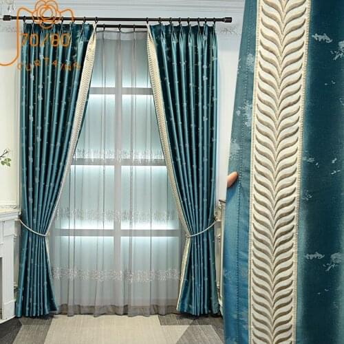 American Light Luxury High-end Imitation Silk Jacquard Lace Stitching Blackout Curtains for Living Room and Bedroom Customized