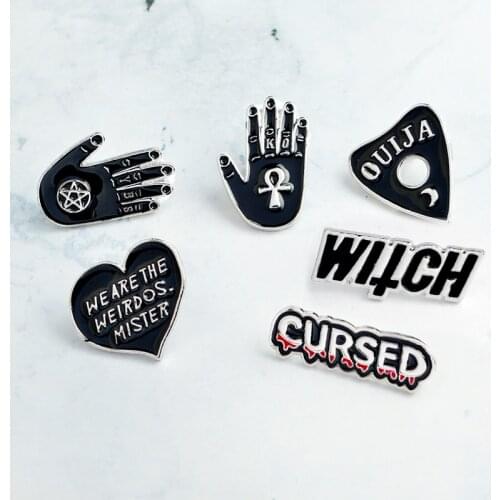 Dark Witch Cursed Enamel Pin Punk Hand Black Heart Pins and Brooches Shirt Bag Lapel Pin Badges Jewelry Gift Custom Wholesale