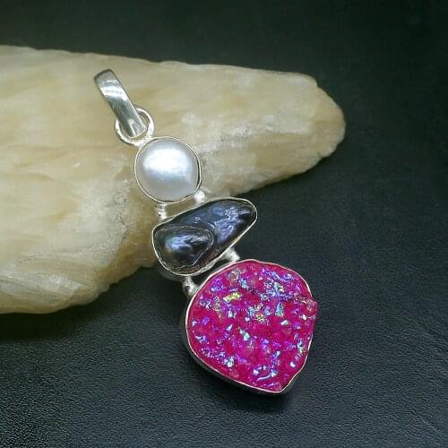 Gemstonefactory Jewelry Big Promotion 925 Silver Natural Titanium Biwa Pearl Charm Women Ladies Gifts Necklace Pendant 1167