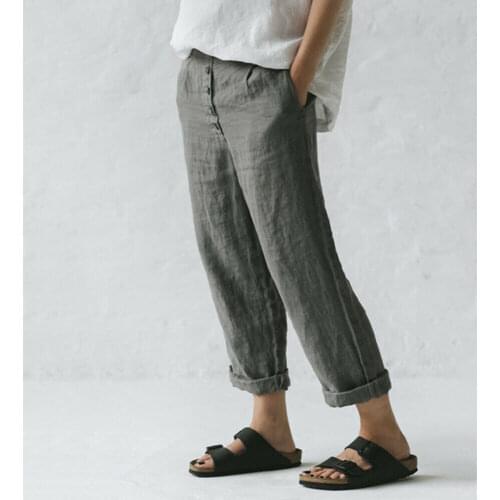 Hot Sale Womens Cotton Linen Solid Baggy Harem Trousers Ladies Casual Summer Loose Pocket Pants Elastic Waist M-3XL Four Color