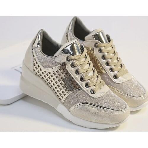 Hiden Increasing Women Walking Shoes 6cm Wedge Platform Sneakers Comfortable Gold Women Running Shoes Light Leopard Walking Shoe
