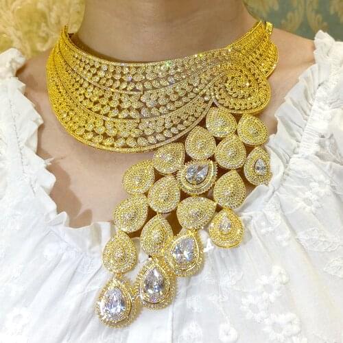 KellyBola New High Quality Sparkly Luxury Princess Bridal Big Necklace Bangle Earrings Ring Jewelry Set Brides Wedding Jewellery