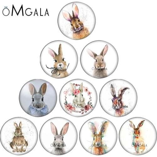 Lovely Rabbit Bunny Patterns 10pcs/lot Mixed 10mm/12mm/16mm/18mm/25mm Round Photo Glass Cabochon Demo Flat Back Making Findings
