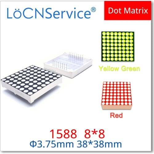 LoCNService LED Dot Matrix 1588AS 1588BS 1588 100PCS RED 8x8 38*38mm 3.75mm Common Cathode Common Anode LED Display 8*8