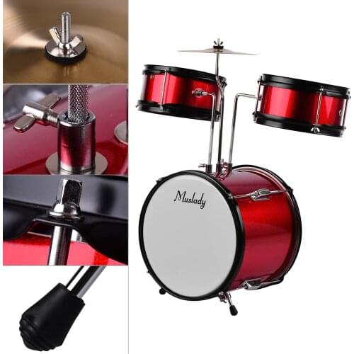 Muslady Kids Children Junior Beginners 3pcs Drum Set Drums Kit Percussion Instrument with Cymbal Drumstick Adjustable Stool Blue