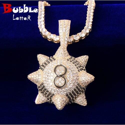 Spiked Ball Pendant Necklaces Bling Cubic Zircon Mens Hip Hop Rock Jewelry
