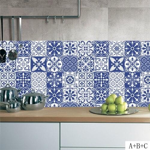Mediterranean Style Tile Stickers Home Decor Living Room Kitchen Bathroom Decoration Self-adhesive Wallpaper Vinyl Mural Decals