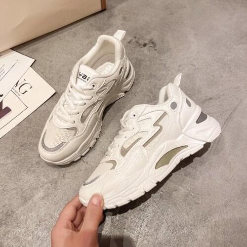 2021 Spring New White Daddy Shoes Womens Ins Fashionable Platform Sneakers Mesh Breathable