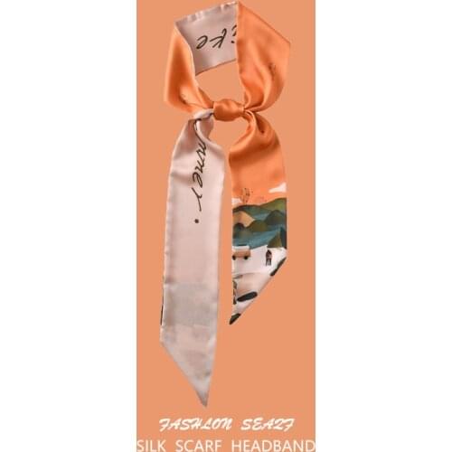 New Refreshing Literary flower small silk scarf female hair band slender long strip streamer tied bag belt decorative scarf gift