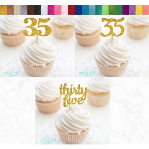 Custom Number 35 glitter Cupcake Toppers,Personalised 35th Birthday Decorations,35th Anniversary Party Decorations, "35" Toppers