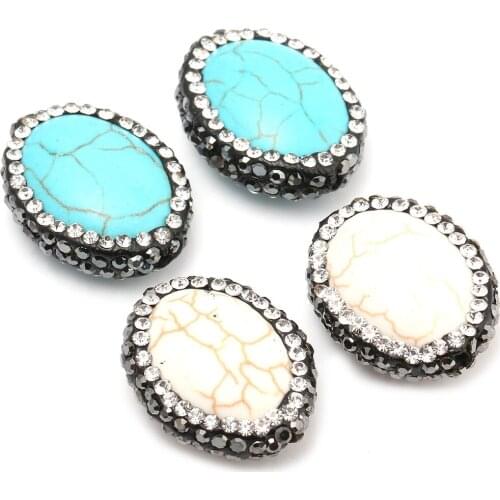 Natural Stone Turquoises Oval Pendant Charms Double hole connector for Jewelry Making DIY Accessories Fit Necklaces Size 16x20mm