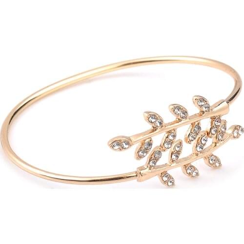 Adjustable Opening Bracelet Bangles For Women Fashion Jewelry Bracelet Party Rhinestone Leaf Bangles Girl Gift indian jewelry