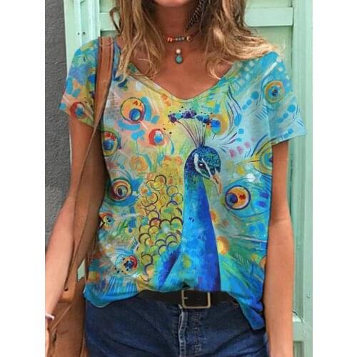 Floral Shirt for Women Plus Size T-shirt Ladies Flower Print Blouse Short Sleeve V-neck Casual Tops