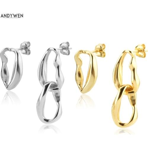 ANDYWEN 925 Sterling Silver Chain Drop Earring Women Irregular Women Luxury Jewelry Clips 2021 Wedding Crystal Jewelry For Party