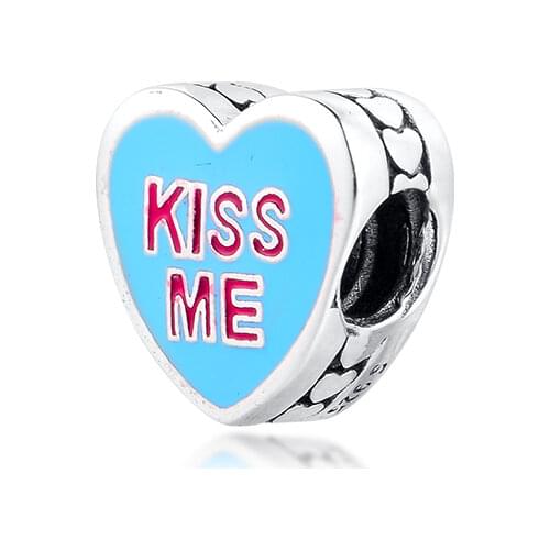Kiss Me Heart Charm Fit Pandora Bracelet DIY Beads for Jewelry Making S925 Silver Men Woman Gift 01186