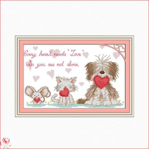 Stamped Cross Stitch Kits Embroidery Needlework Kits Caring Dog And Caring Mouse Counted Decoration Thread 11CT 14CT Printed
