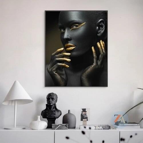 Nordic Black and Gold Africa Woman Model Posters And Prints Figure Wall Art Canvas Paintings Pictures Living Room Home Decor