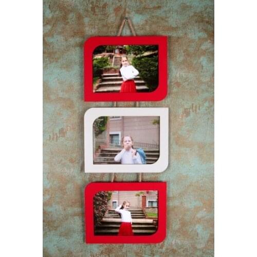 Modern 10x15 Color Wood 3'lü Corded frame White-Red фоторамка коллаж Photo frame