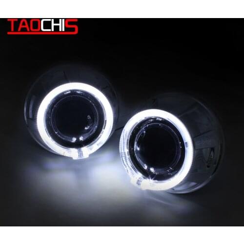 TAOCHIS KK85-W 3.0 Inches Bi Xenon Projector Lens Shroud LED DRL JG Car Headlights Chrome Angel Eyes White Color