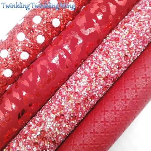RED Glitter Fabric, Polka Dots Glitter leather Sheets, Leopard Cross Faux Leather Fabric For Bows 8"x11" Twinkling Ming XM088