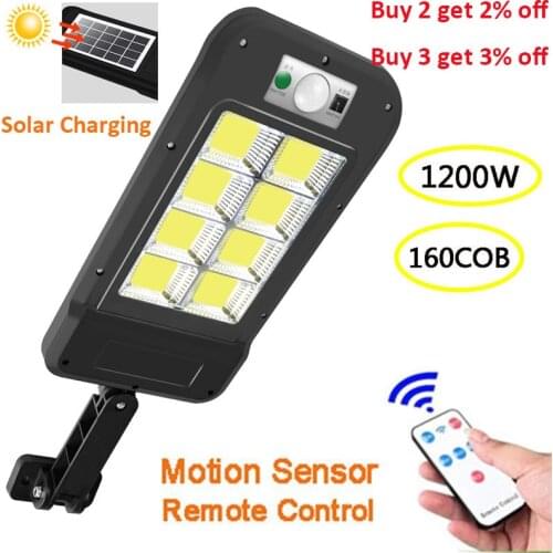 160 COB Waterproof Solar LED Street Light PIR Motion Sensor Smart Remote Control Lamp 1200W Garden Outdoor Security Wall Light