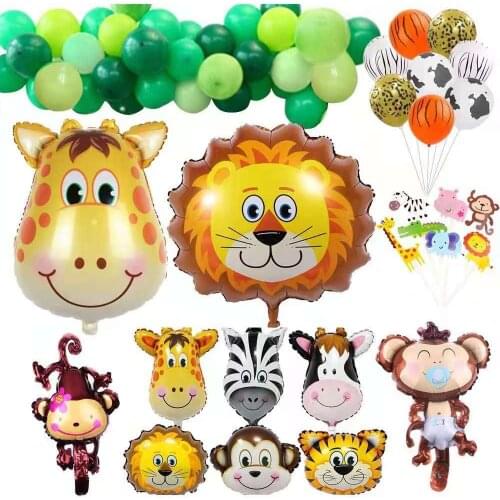 Jungle wild monkey tiger aluminum foil balloon green latex balloon children forest theme birthday party decoration baby shower