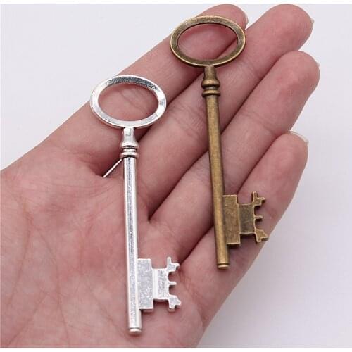 WYSIWYG 2pcs 79mm 2 Colors Antique Bronze Decorative Key Charm Key Charms MenS Key Charms For Jewelry Making