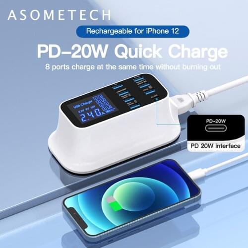 PD 20W USB C Fast Charging Charger 8 Ports Type C Quick Charge Adapter Portable Phone Charger Station for iPhone 12 Pro xiaomi