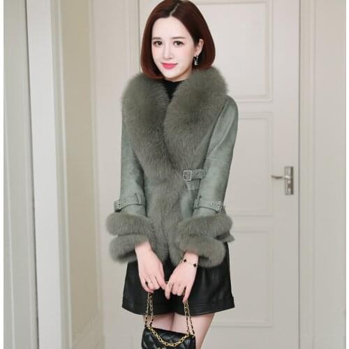 Real Fox Fur Collar Female Jacket Autumn Winter Rex Rabbit Fur Womens Coats Slim Vintage Womens Clothing Abrigo Mujer Zjt1689