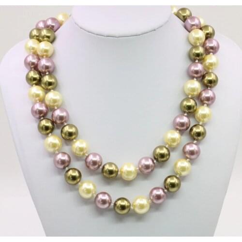 12mm Multicolor South Sea Shell Pearl Necklace 34"BV115 Rope Chain Beads Jewelry Natural Stone Mothers Day gifts (Min Order1)