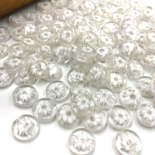 50pc Lots 12mm white color flower Plastic Buttons sewing/appliques/craft PT11