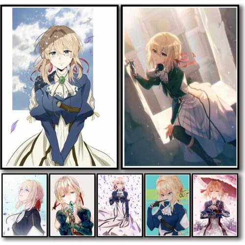 50 Designs Anime Violet Evergarden Whitepaper Poster Protagonist Artwork Fancy Wall Sticker for Coffee House Bar