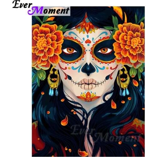 Ever Moment Diamond Painting Sugar Skull Girl Flower Portrait Patterns Needlework Full Square Diamond Mosaic Rhinestone ASF1067