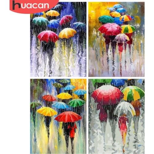 HUACAN 5d Diamond Painting City Mosaic Landscape Full Square/Round Diamond Embroidery Cross Stitch Umbrella Needlework Wall Art