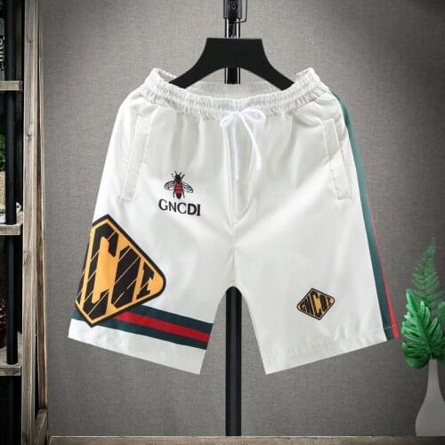 ICCLEK Ice Silk Quick-drying Shorts Mens Trend Personality Printing Slim Five-point Pants Color Striped Beach Pants