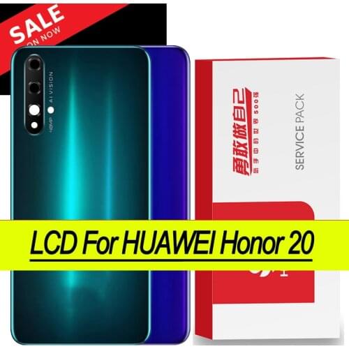 100% Original for Huawei Honor 20 Back Battery Cover Rear Glass Door Panel Case Battery Cover with Camera Lens
