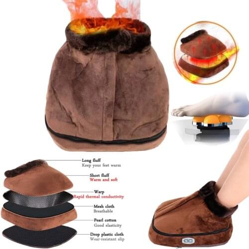 Electric Foot Massager vibrator Heated Warmer Cosy Unisex Velvet Feet Heated Foot Warmer Slipper Foot Heat Warm Massage Shoes