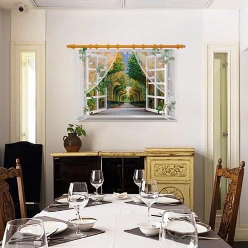 Fantastic Tree Road 3d Window Wall Stickers For Shop Home Decoration Diy Summer Scenery Wall Mural Art Pvc Decals