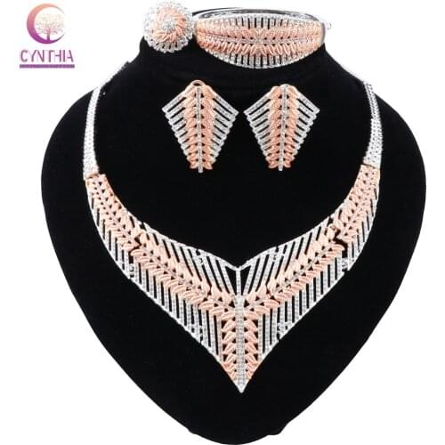 CYNTHIA African Bridal Dubai Jewelry Sets Crystal Necklace Earrings Ring Bracelet Nigerian Women Fashion Wedding Jewelry