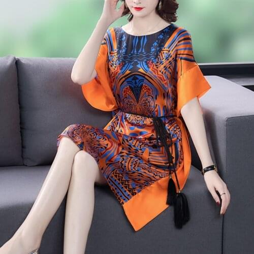 2021 Summer Loose Print 4XL Plus Size Sundress Vintage Casual Mulbery Silk Beach Mini Dress Women Elegant Bodycon Party Vestidos