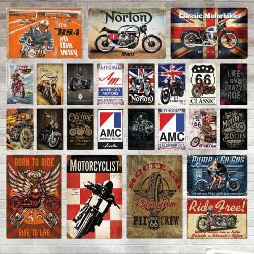 Motorcycle Metal Signs Plaque Metal Vintage Retro Tin Sign Wall Decor for Garage Bar Pub Man Cave Iron Painting Decorative Plate