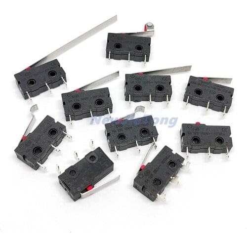 5pcs Micro Limit Switch NO NC 3 Pins PCB Terminals 5A 125V 250V 16/21/25/28/55mm Roller Arc lever Snap Action Push Microswitches