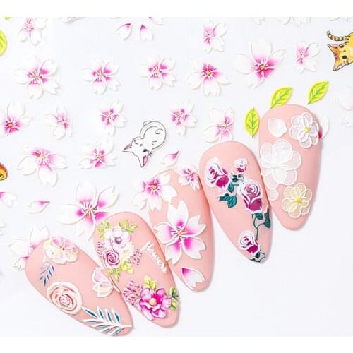 Lovely White Flowers Nail Art Adhesive Stickers for Nails Cute Paper Parts With Avocado Direct Paste Decals Designs Manicure