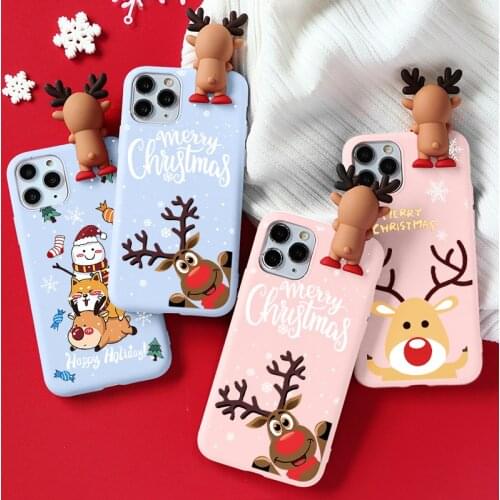 Cute 3D Cartoon Christmas Doll Reindeer Phone Case For iPhone 12PRO Max Mini XR XS X 5 SE2 6 6S 7 8 Plus 11 11PRO MAX Cover Elk