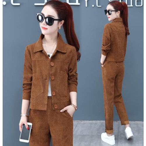 Fashion trends women suits autumn new casual suit jacket corduroy loose pants two-piece suit