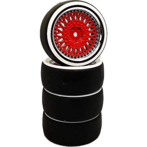 4pcs 12mm Hex 1/10 Rubber Tire Wheel Set Model CLSCR + PP0366W Fit 1:10 RC On Road Car