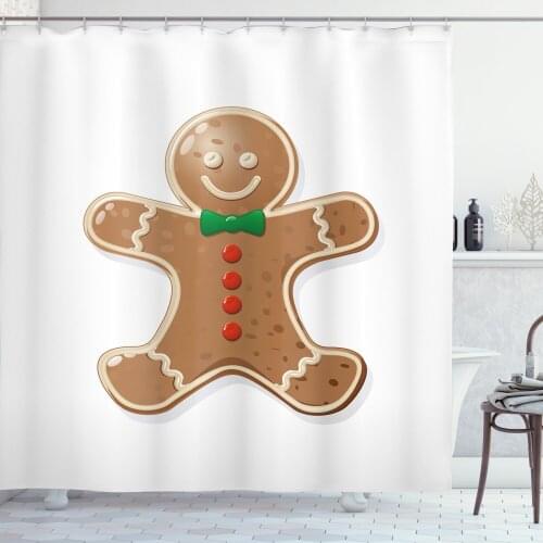 Gingerbread Man Shower Curtain Set Baked Pastry Sugary Treats Curtain for Bathroom Decor 12 Hooks Decorative Bath Accessory