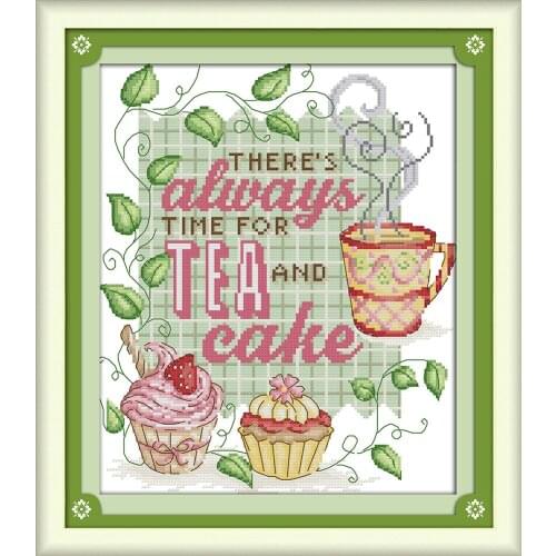 Tea and cake Cross Stitch Kits Printed Canvas DMC Counted printed Cross-stitch set Embroidery Needlework Kit DIY Home Decor